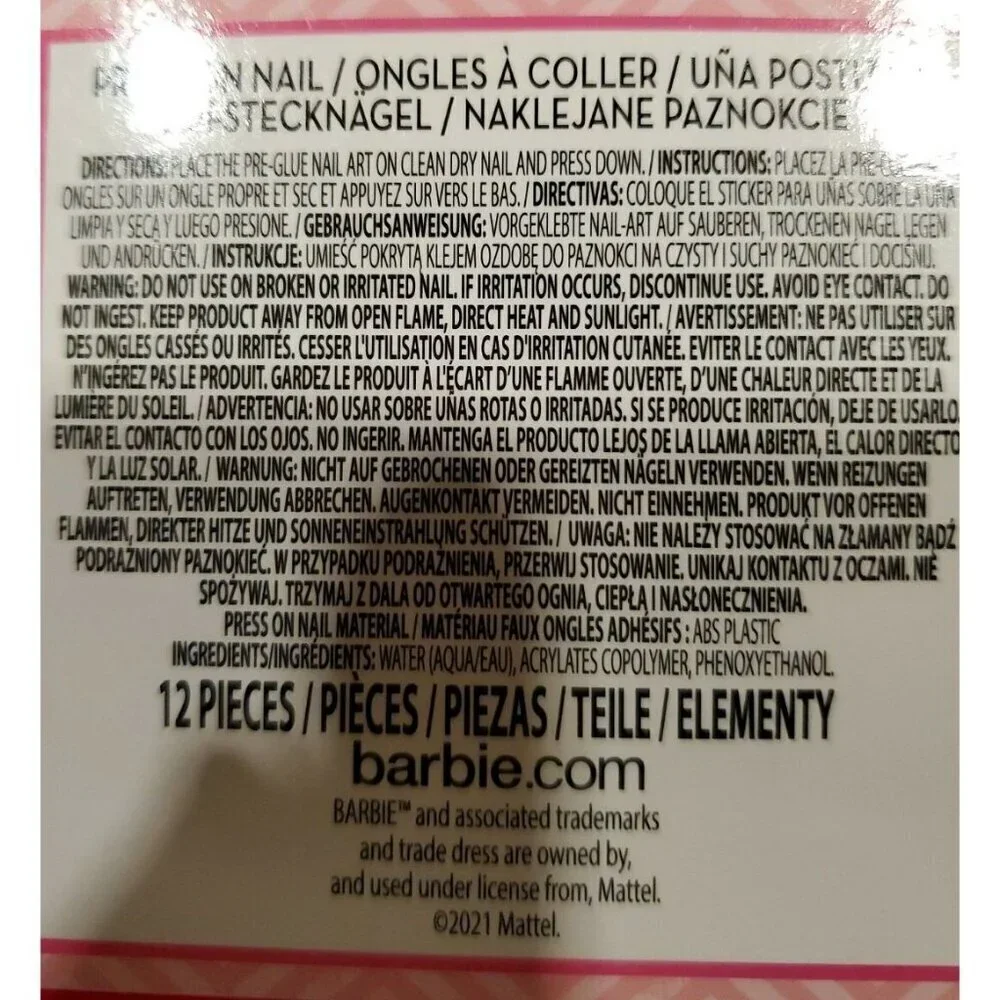 (1) Kids Barbie Press On Nails.